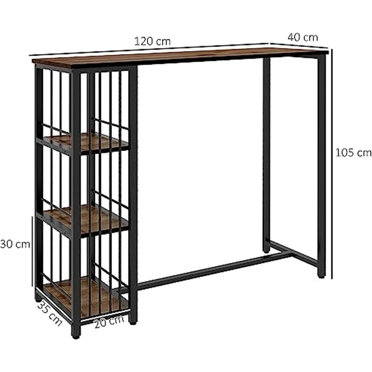 HOMCOM Bartisch Küchentisch, Tisch für 2 Personen (Tresentisch, 1-St, Stehtisch), Küche, Braun, 120 x 40 x 105 cm – Bild 7