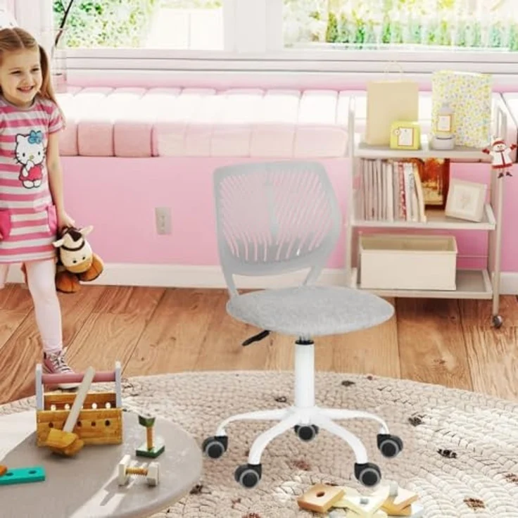 FurnitureR Kinder Schreibtischstuhl, höhenverstellbarer Drehstuhl mit kleinem Loch Rückenlehne Design, geeignet für Kinderzimmer oder Arbeitszimmer, Molandi Grau – Bild 3