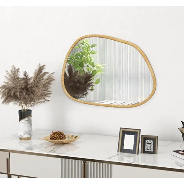HOMCOM Wandspiegel, Natur, 2.1x60x80 cm, Glas, Holzwerkstoff, vielseitig, vertikal/horizontal aufhängbar – Bild 9