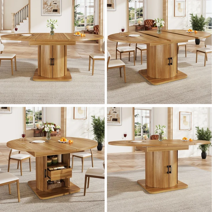 Esstisch 118-158x118x76 cm ausziehbar mit Stauraum und 4 Nutzungsmodi in Dunkelbraun – Bild 7
