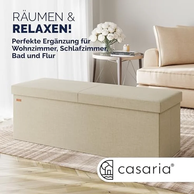 CASARIA® Faltbare Sitztruhe mit Stauraum Leinenoptik Beige XL – Bild 4
