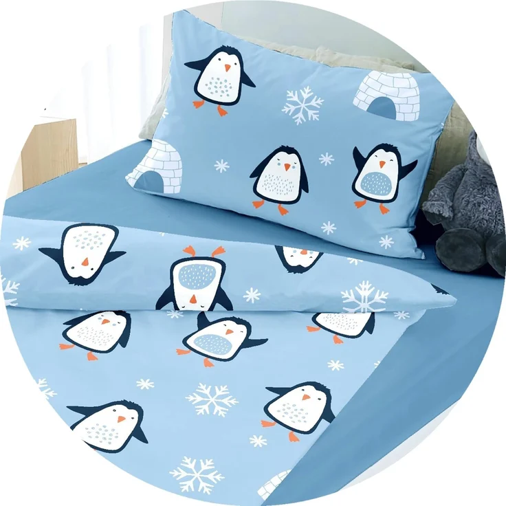 JACK Babybettwäsche 100x135cm Pinguin Iglu Nordpol Blau, Biber, 2 teilig, süßes Kindermotiv mit Pinguinen, mit Reißverschluss – Bild 4
