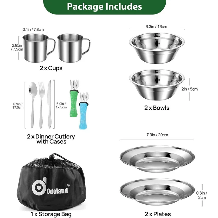 Campingbesteck Edelstahl Klappbesteck Set Teller Tasse 2 Personen – Bild 2