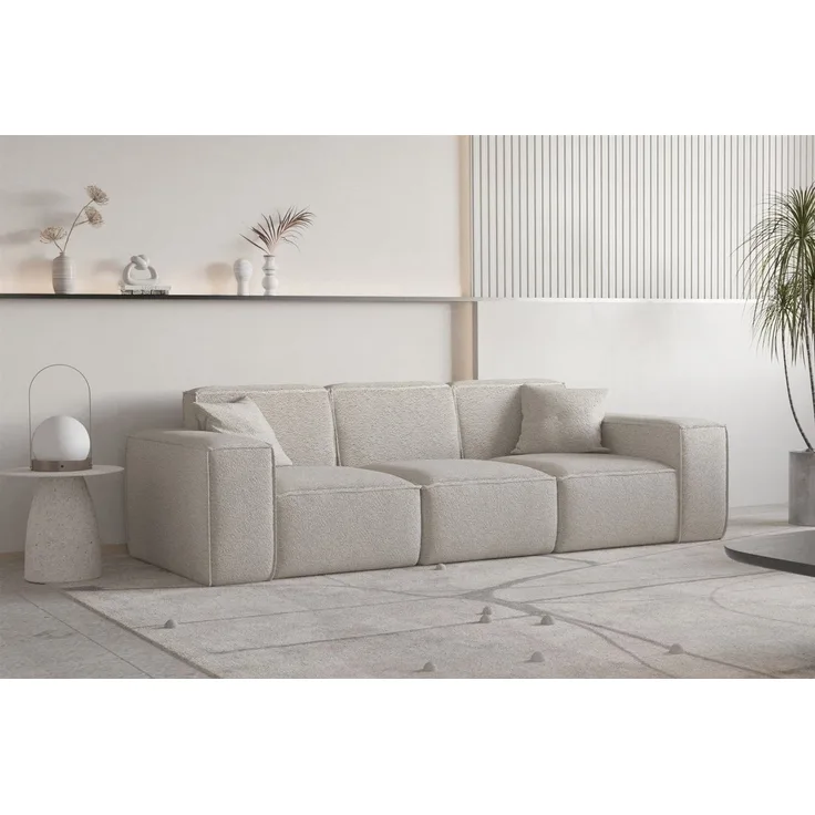 Sofa Designersofa CELES PREMIUM 3-Sitzer in Stoff Ascot Bukla Beige