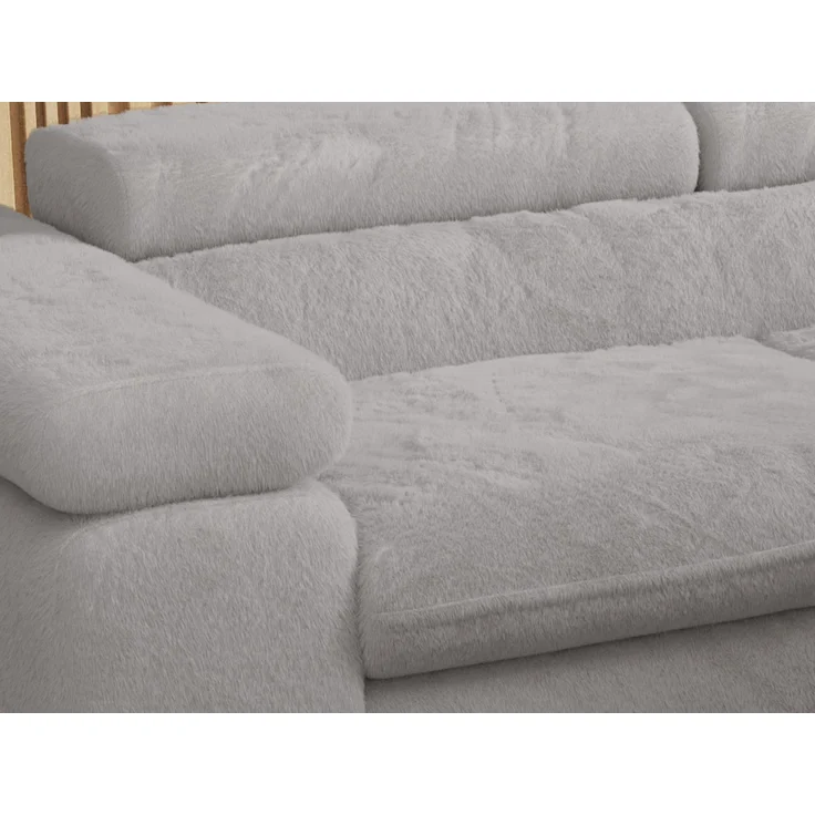 Ecksofa mit Bettfunktion, Modern Sofa, L-form, Einstellbare Kopfstützen, Bettkasten - PETER - Hellgrau Plüsch - Topper T25 - rechts – Bild 6