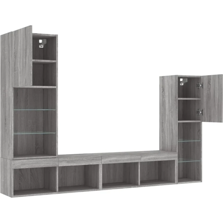 vidaXL 4-tlg. Wohnwand mit LED-Beleuchtung Grau Sonoma Holzwerkstoff 3216659 – Bild 3
