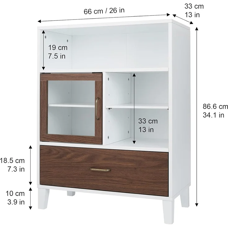 Elegant Home Fashions Tyler Holz Badezimmer Freistehender Aufbewahrungsschrank 33 x 66 x 86,8 cm Mit Schublade & Regalen 2 Ton Weiß/Braun EHF-F0010, White/Natural Wood, One Size – Bild 3