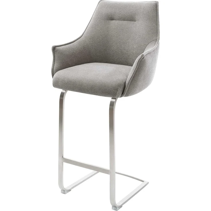 Barstuhl Alja-Flex Strukturstoff Soft Grau Freischwinger Flach Edelstahl Silberfarben Taschenfederkern – Bild 1