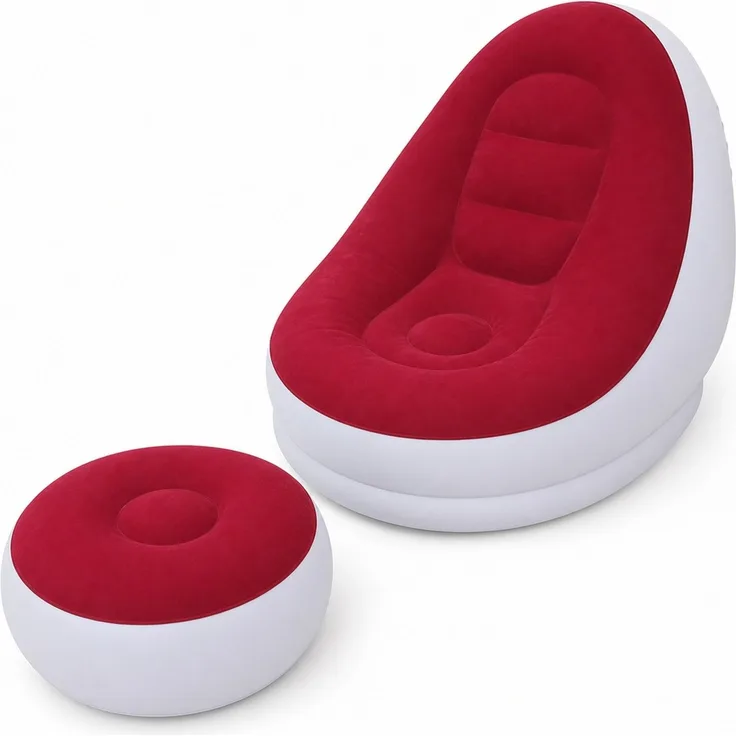 Aufblasbares Loungesofa mit rundem Hocker, Rot, 116 x 98 x 83 cm, Hocker 62x31 cm