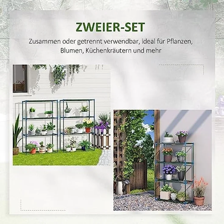 Outsunny Pflanzentreppe Blumenständer, Blumenregal mit 4 Regalböden, kombinierbar (Pflanzenregal, 2 St, Pflanzenständer), für Garten, Balkon, Grün – Bild 3