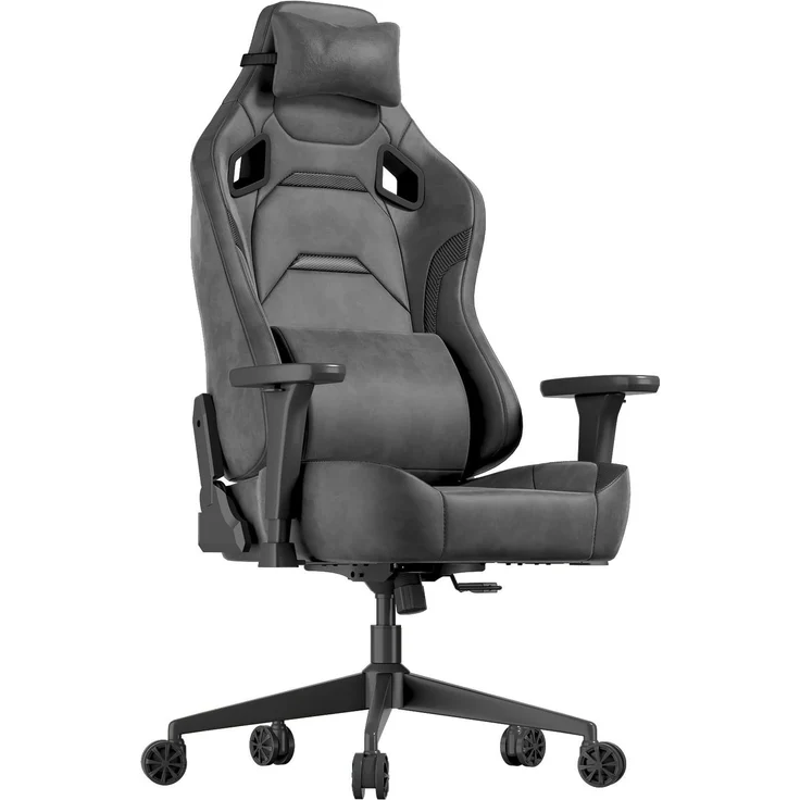 JUMMICO Veloursleder Gaming Stuhl,Bürostuhl Ergonomisch mit 3D Armlehnen,Schreibtischstuhl mit Wider Backrest for Gaming, Working,Studing,Gamer Stuhl Belastbarkeit bis 200 kg, Grau