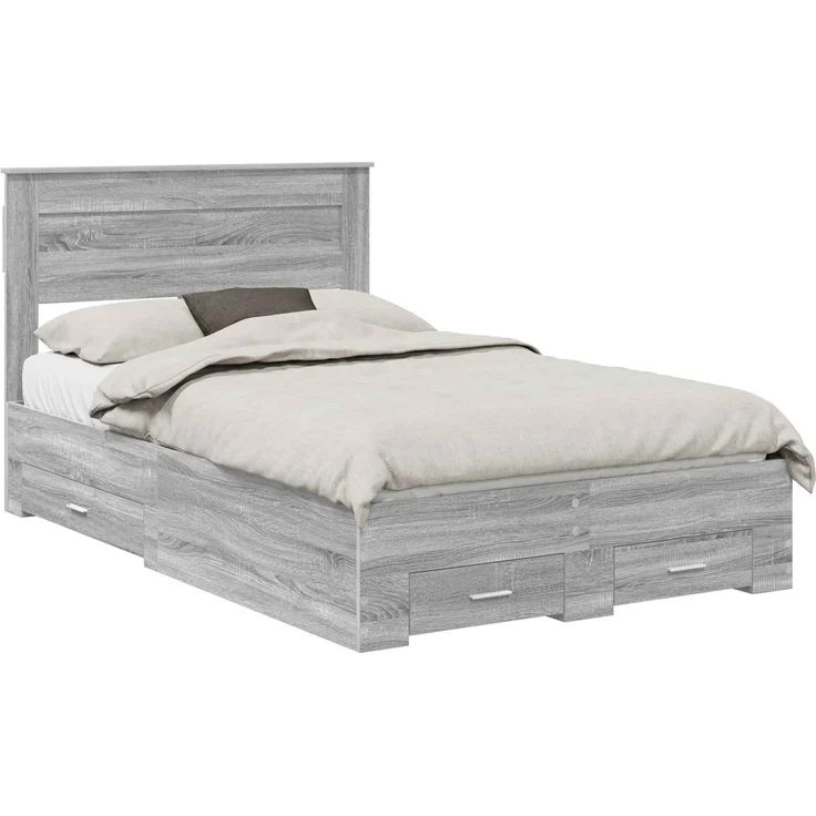 vidaXL Bettrahmen Graues Sonoma 135 x 190 cm Holzwerkstoff 3410000 – Bild 1