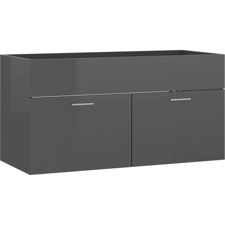 Waschbeckenunterschrank, Badschrank Hochglanz-Grau 90 x 38,5 x 46 cm de7665 – Bild 1