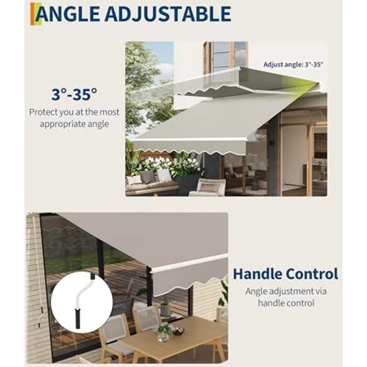 GarveeHome Gelenkarmmarkise 300x250 cm, UV50+ & wasserabweisend, mit Kurbel & Wandhalterung Länge + Winkel einstellbar, Markise für Terrasse & Balkon, Sonnenschutz Balkonmarkise Gelenkmarkise – Bild 5