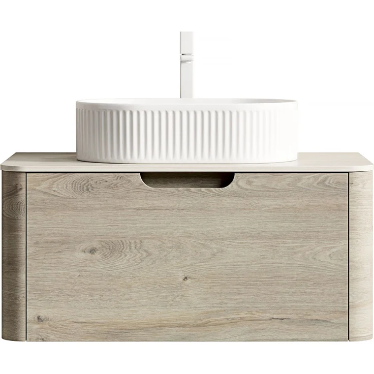 Badezimmer-Waschtisch 80 cm mit ovalem Keramikbecken, Sintersteinplatte und Soft-Close-Schublade – Bild 7