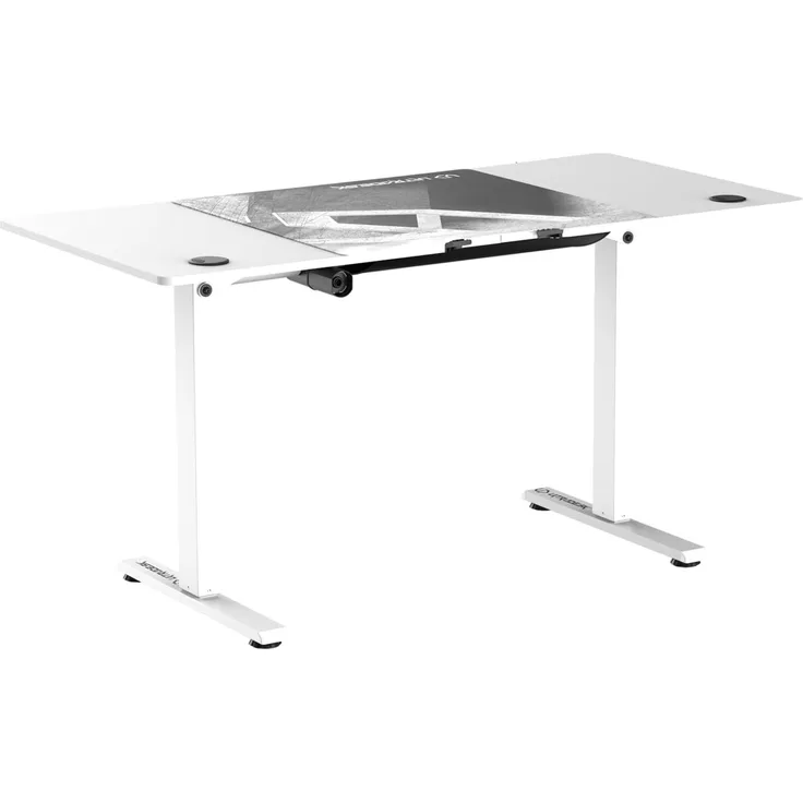 ULTRADESK Level | Ergonomischer Gaming-Schreibtisch mit elektrischer Höhenverstellung | Interner Speicher für 2 Einstellungen | Steckdosenleiste, XXL-Mauspad | Stahlgestell, Weißes Pad, 140x66 cm