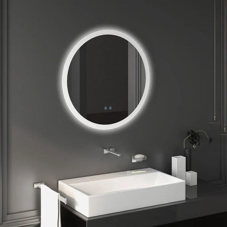 MELAYR, Badezimmerspiegel Badspiegel mit LED-Licht Berührungssensor Antibeschlagfunktion, 70 x 70 x 3 cm, Weiß+Silber – Bild 4