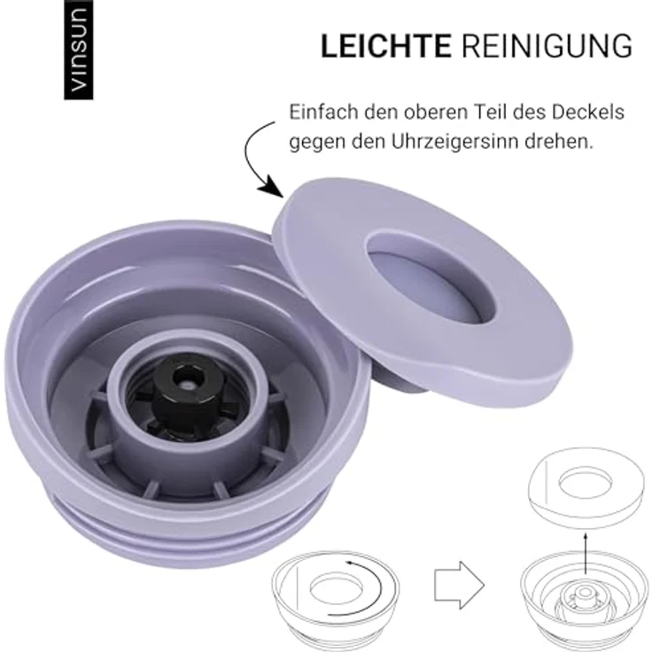 Vinsun Thermobecher Edelstahl Isolierbecher 350ml - Kaffeebecher to Go auslaufsicher, 2-tlg, Edelstahl, Doppelwandig, BPA frei, bruchfest, Einhandbedienung per Knopfdruck – Bild 6