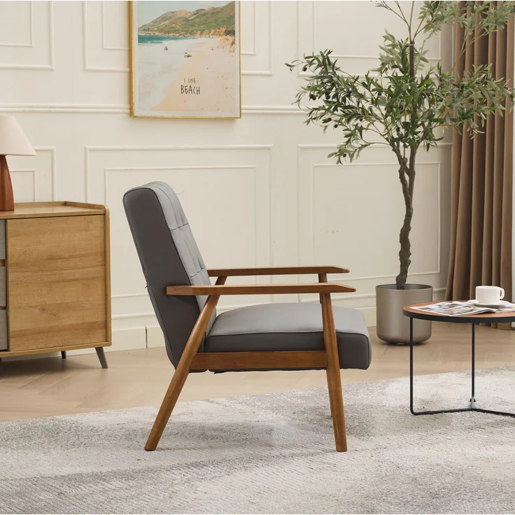 DESVIAE Sessel mit Pull-Point-Nähten aus Leder und Holz Grau, 64 x 80 x 83 cm – Bild 4