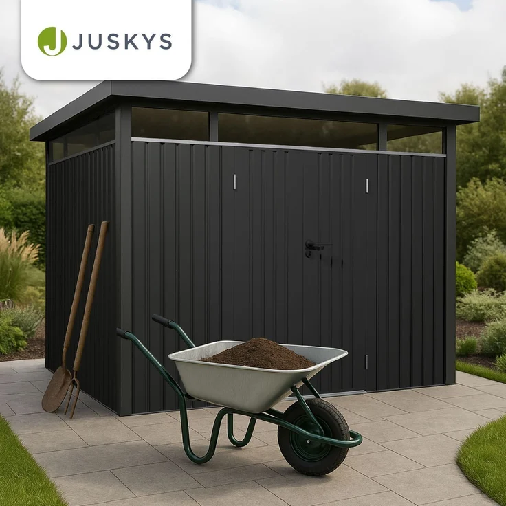 Juskys Gerätehaus Luzern 7,8 m² - Metall Geräteschuppen mit Türen & Fenstern - wetterfest & abschließbar - Fahrradgarage, Gartenhaus - Anthrazit – Bild 7