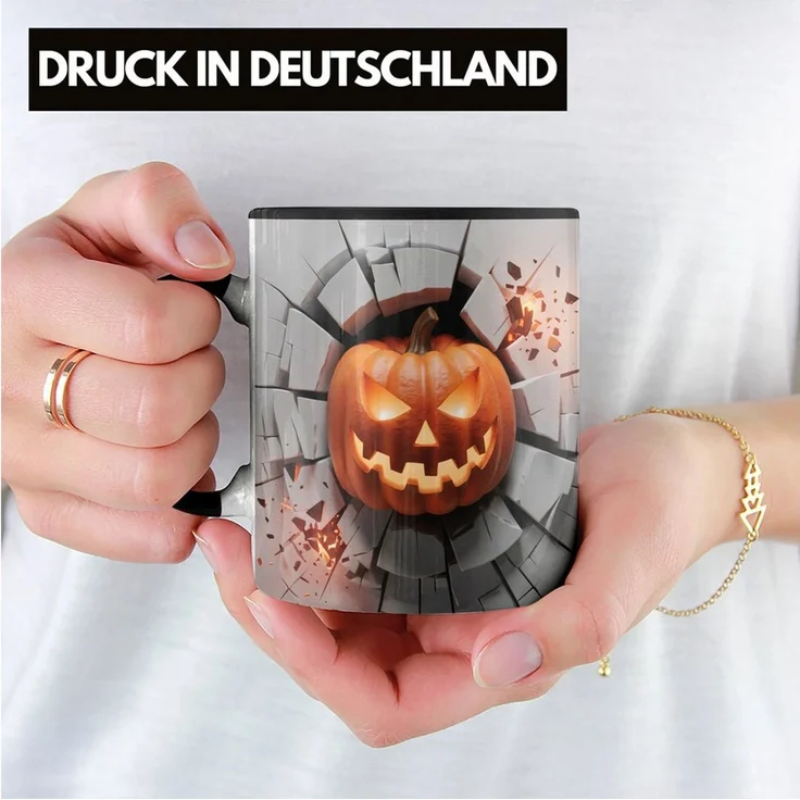 Trendation Tasse 3D Halloween Kürbis Tasse Geschenk Halloween Kürbis Durchbruch Wand – Bild 3