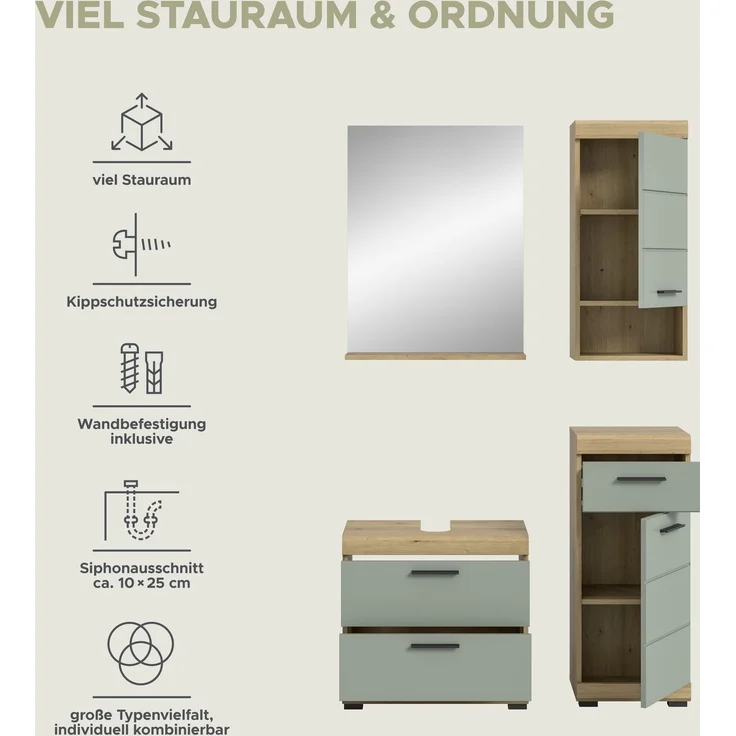 Xonox Scout Badkombination (B/H/T: 112x191x34 cm) in Salbei und Artisan Eiche Nachbildung – Bild 12