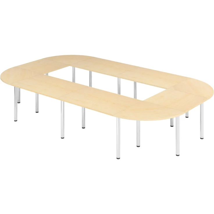 bümö Konferenztisch O-Form 400x240 cm großer Besprechungstisch in Ahorn, Besprechungstisch mit Chromfüßen, Meetingtisch für 14 Personen, Tisch für Besprechungsraum & Meeting, SETK5-3-C – Bild 1