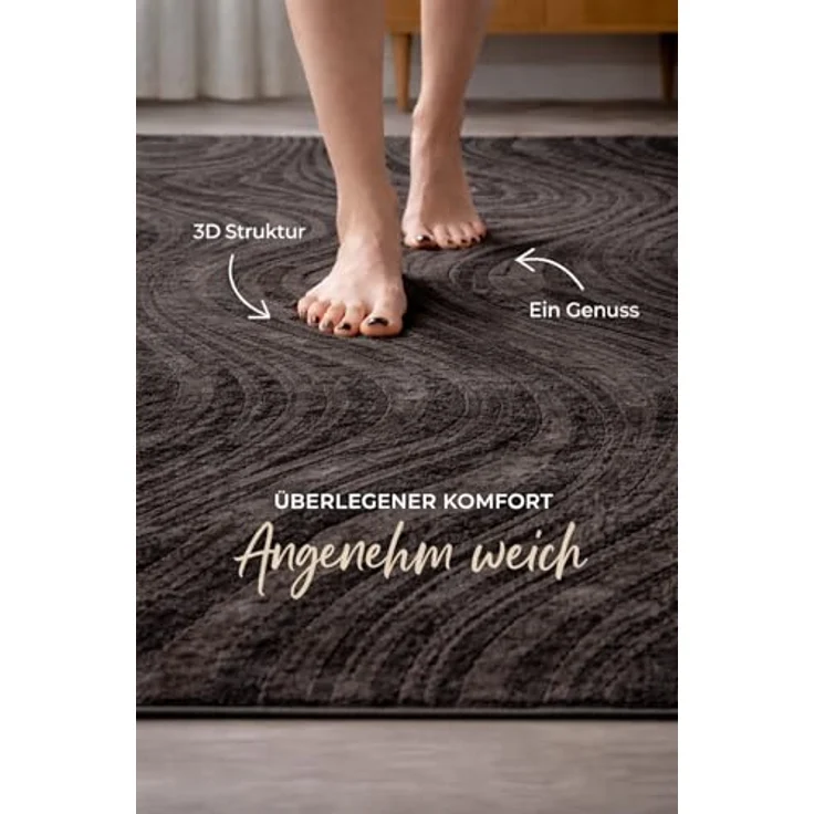 Vimoda Designteppich Teppich Wohnzimmer modern dicht & weich, Rechteckig, Höhe: 11 mm, Einfarbig, Wellenmuster, Läufer, Kurzflor, neues Design, ED Effekt – Bild 5