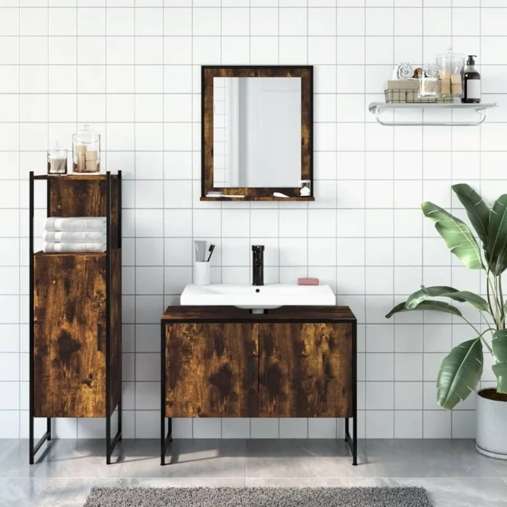 vidaXL 3-tlg. Badmöbel-Set Räuchereiche Holzwerkstoff 3214351 – Bild 9