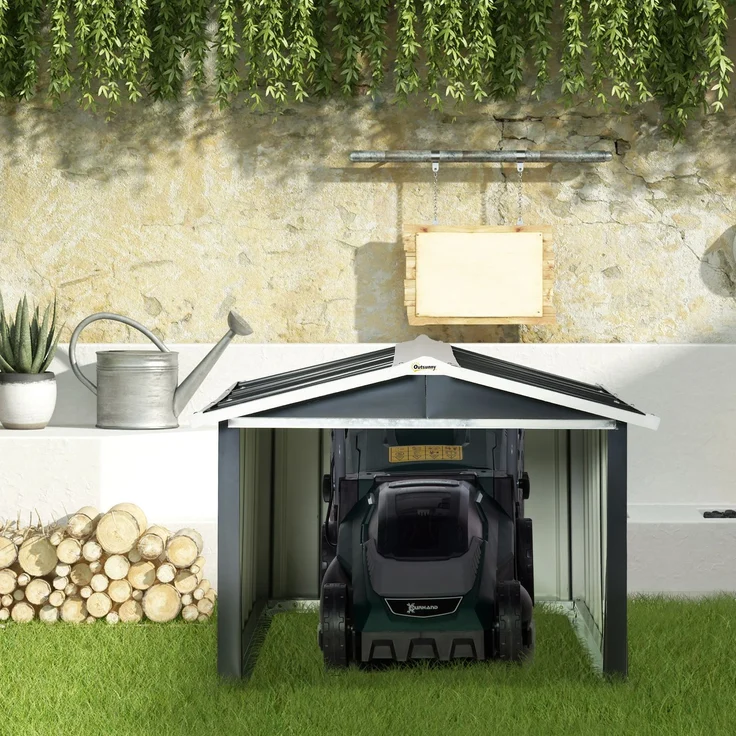 MELAYR, Gartenhaus für Mähroboter – Garage für Mähroboter – graues Stahlblech, 116 x 50 x 8 cm, Grau – Bild 4