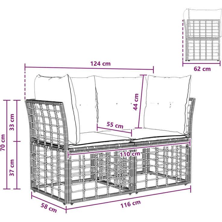 vidaXL Outdoor-Lounge 2 stk. 2-Sitzer Natur und Cremeweiß Poly-Rattan 42026728 – Bild 9