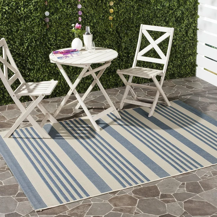 SAFAVIEH Geometrisch Teppich für Wohnzimmer, Esszimmer, Schlafzimmer - Courtyard Collection, Kurzer Flor, Beige und Blau, 201 X 290 cm – Bild 1