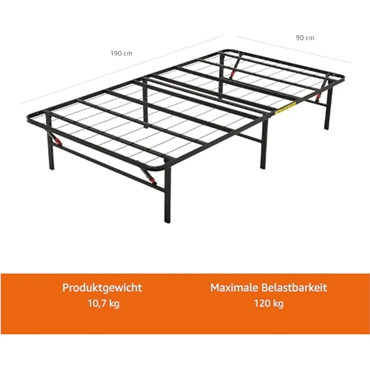 Amazon Basics Klappbares Plattform-Bettgestell, kein Werkzeug für Montage erforderlich, Unterbettaufbewahrung, 90x190 cm – Bild 3