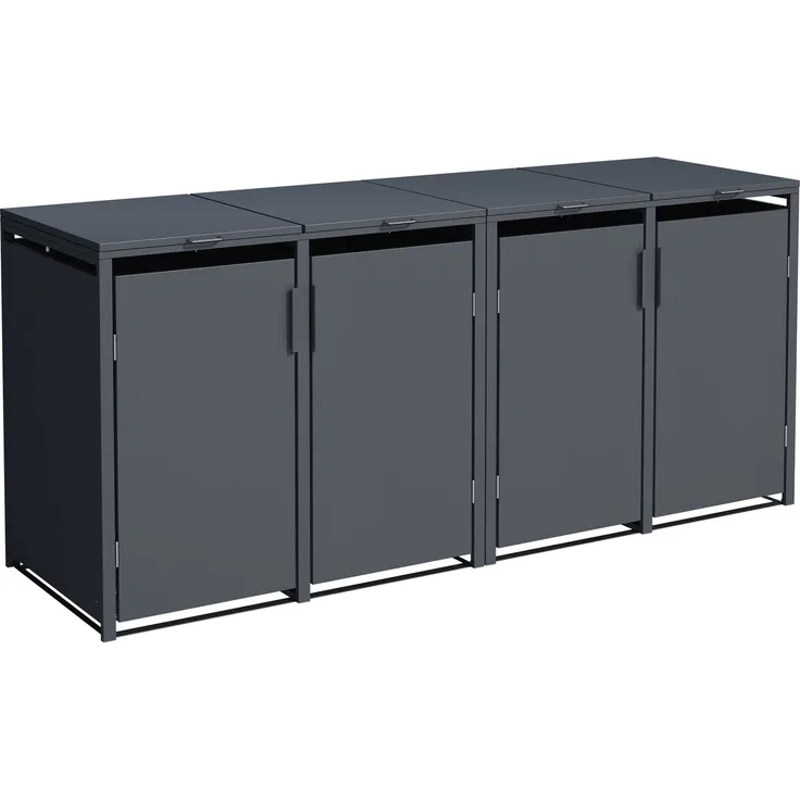 DEGAMO MÜNCHEN Mülltonnenbox 4-er, Stahl verzinkt, anthrazit, 230x62x102cm für 4x kleine Tonne 120 Liter