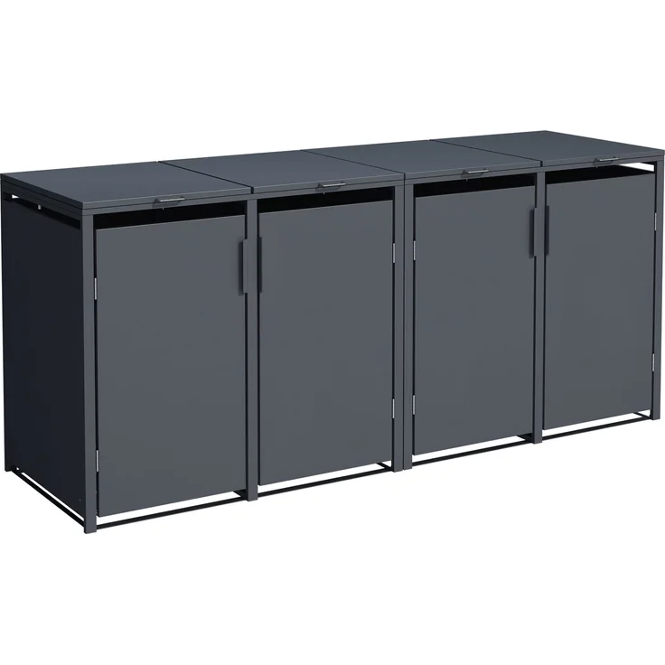 DEGAMO MÜNCHEN Mülltonnenbox 4-er, Stahl verzinkt, anthrazit, 230x62x102cm für 4x kleine Tonne 120 Liter – Bild 1