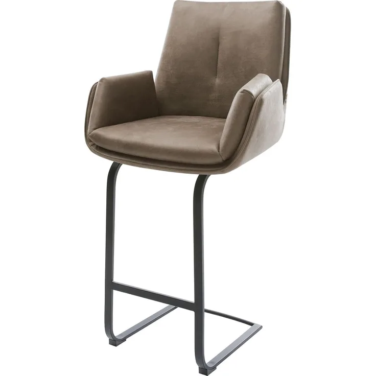Barstuhl Clea-Flex Mikrofaser Taupe Vintage Freischwinger Flach Metall Schwarz