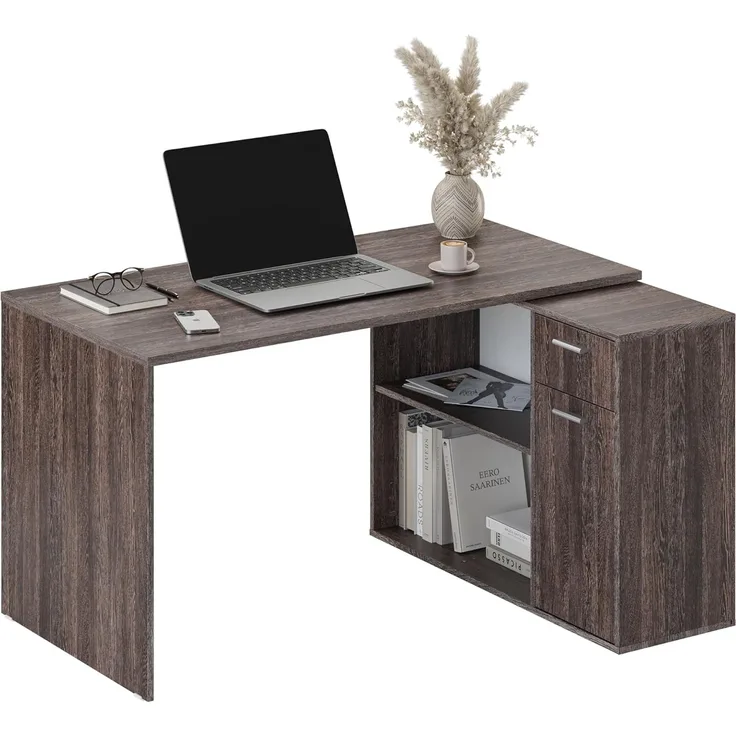 Schreibtisch klein 136 x 101 x 75 cm Eiche Vintage Wenge – Bürotisch Eckschreibtisch RICOO WM083-VW