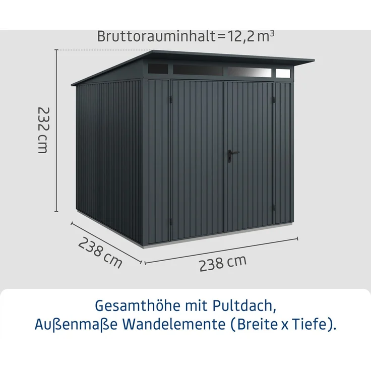 Hörmann Ecostar Metall-Gerätehaus Trend mit Pultdach Typ 2, 238x238 cm , anthrazitgrau, 5,7 m²,2-flüglige Tür – Bild 3