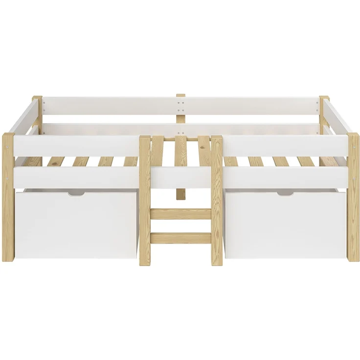 Bellabino 'Aspy' Halbhochbett 90x200 cm mit Matratze, weiß, Kinderbett mit 2 Schubladen, Rausfallschutz und Lattenrost, Hochbett mit Leiter – Bild 11