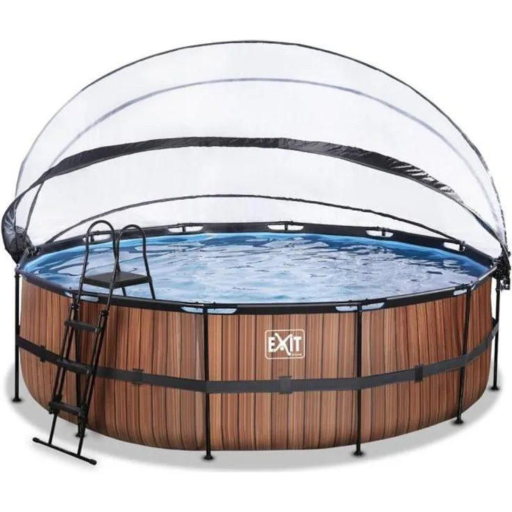 Exit Stahlrahmen Aufstellpool | Braun | 122 cm | Inkl. Sandfilteranlage, Sonnendach, Wärmepumpe
