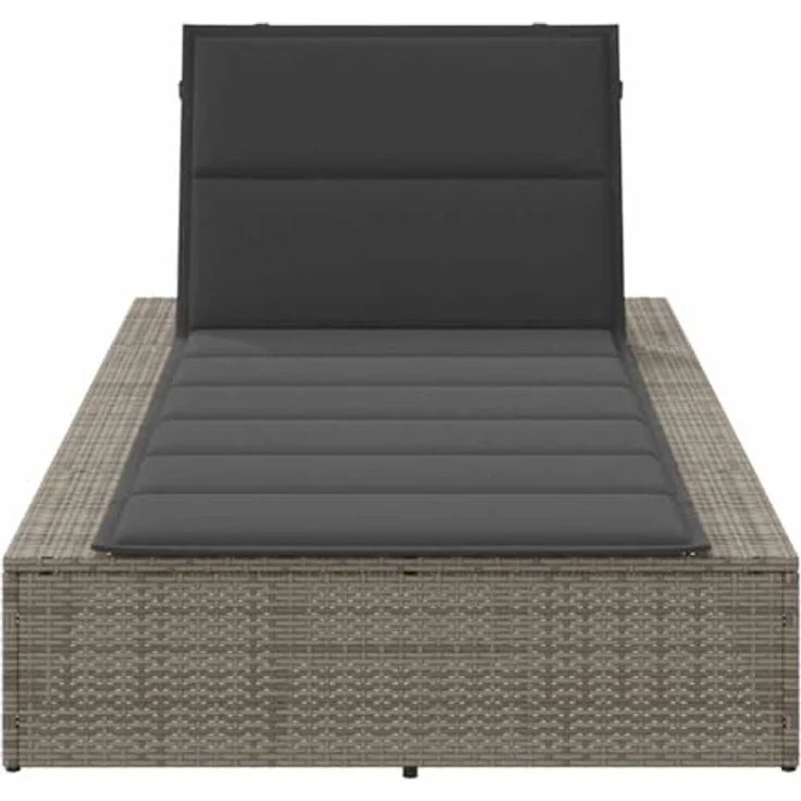 vidaXL Sonnenliege mit schwebender Auflage, Grau, aus Poly Rattan, verstellbare Rückenlehne, dick gepolstert – Bild 6