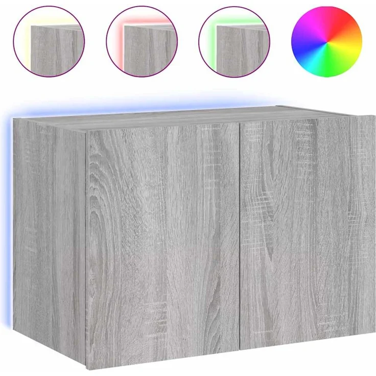 TV-Wandschrank, Fernsehschrank mit LED-Leuchten Grau Sonoma 60 x 35 x 41 cm – Bild 2