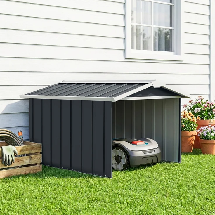 MELAYR, Gartenhaus für Mähroboter – Garage für Mähroboter – graues Stahlblech, 116 x 50 x 8 cm, Grau – Bild 3