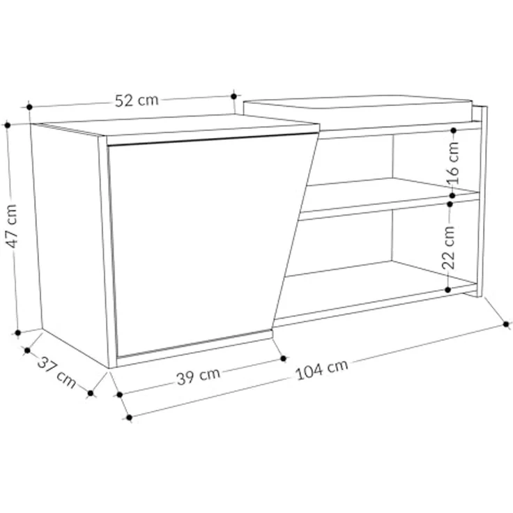 Dmora Schuhschrank Dione 104,6x37,5x47,2h cm Schwarz 2 Böden, 1 Tür – Bild 3