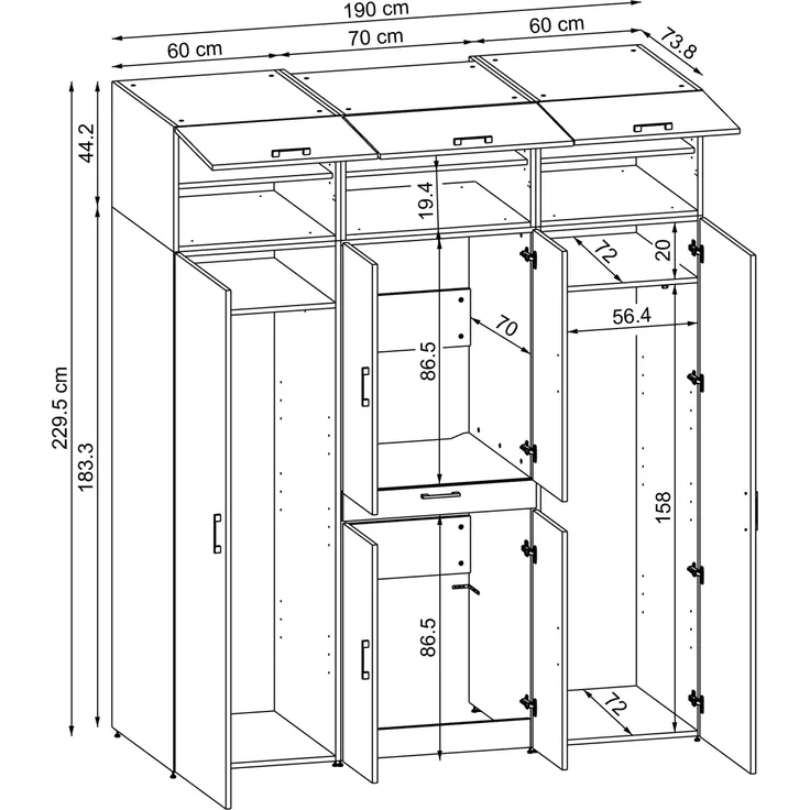Roomart Waschmaschinenschrank - DORA-I- 190 cm breit - Wasch- & Trocknerschrank mit 2 Hochschränken, Türen & Ausziehbrett, Waschmaschinen-Überbau für Waschküche & Hauswirtschaftsraum • Weiß – Bild 7