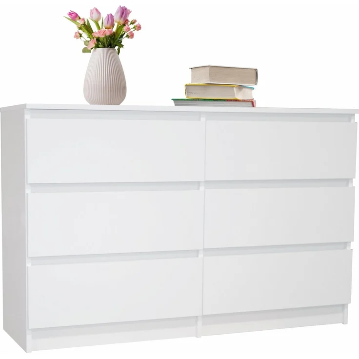 Home Collective Kommode weiß mit sechs Schubladen, Schlafzimmer Flur, Schrank, Sideboard, Highboard, Breite 120 cm Höhe 77cm – Bild 1