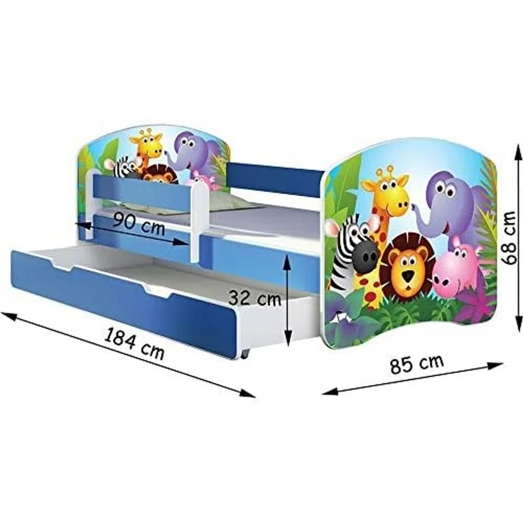 ACMA Kinderbett Jugendbett mit Einer Schublade und Matratze Blau mit Rausfallschutz Lattenrost II 140x70 160x80 180x80 (38 Polizei, 180x80 + Bettkasten) – Bild 3