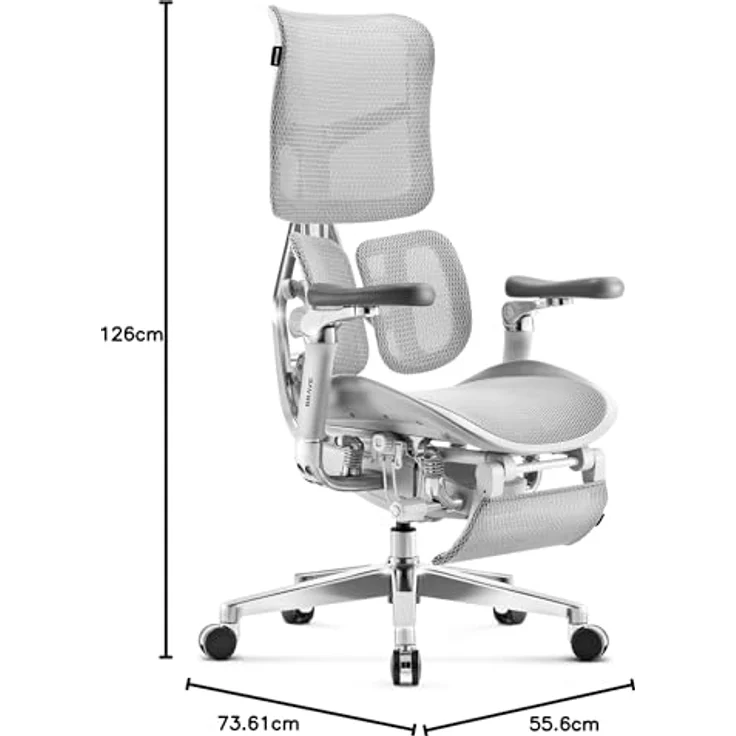 Diablo Brave V-Kinetic Bürostuhl Ergonomisch Schreibtischstuhl Chefsessel mit Fußstütze 5D Armlehnen Netzstoff Lendenwirbelstütze Verstellbarer Sitz Belastbar bis 120 kg (Grau) – Bild 4