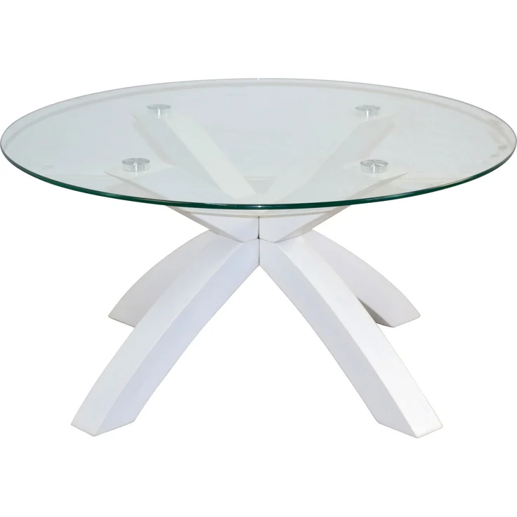 Moderner Couchtisch Ø80 cm – Eiche massiv weiß & runde Glasplatte – Bild 3