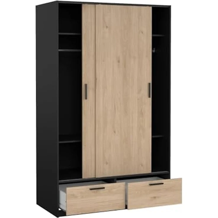 Dmora - Kleiderschrank 2 Türen Leonore, Schlafzimmermöbel, Schrank, Garderobe, 121x60 h200 cm, Schwarz und Eiche – Bild 6